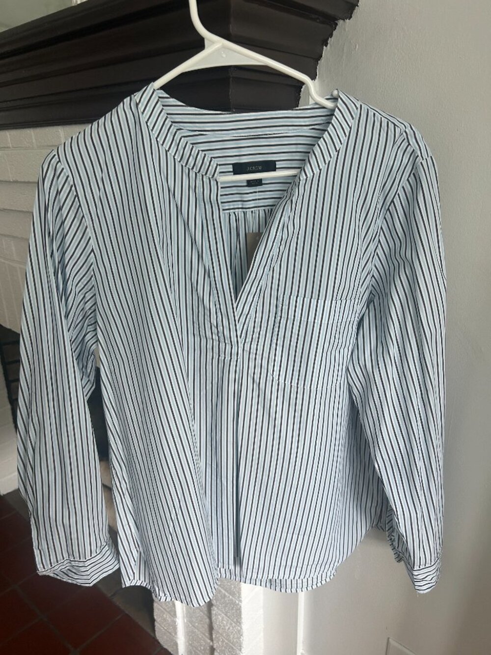 J. Crew Blue White Popover Blouse Size M NWT